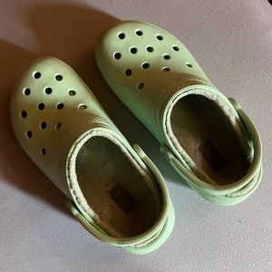 Mint green fleece lined crocs
